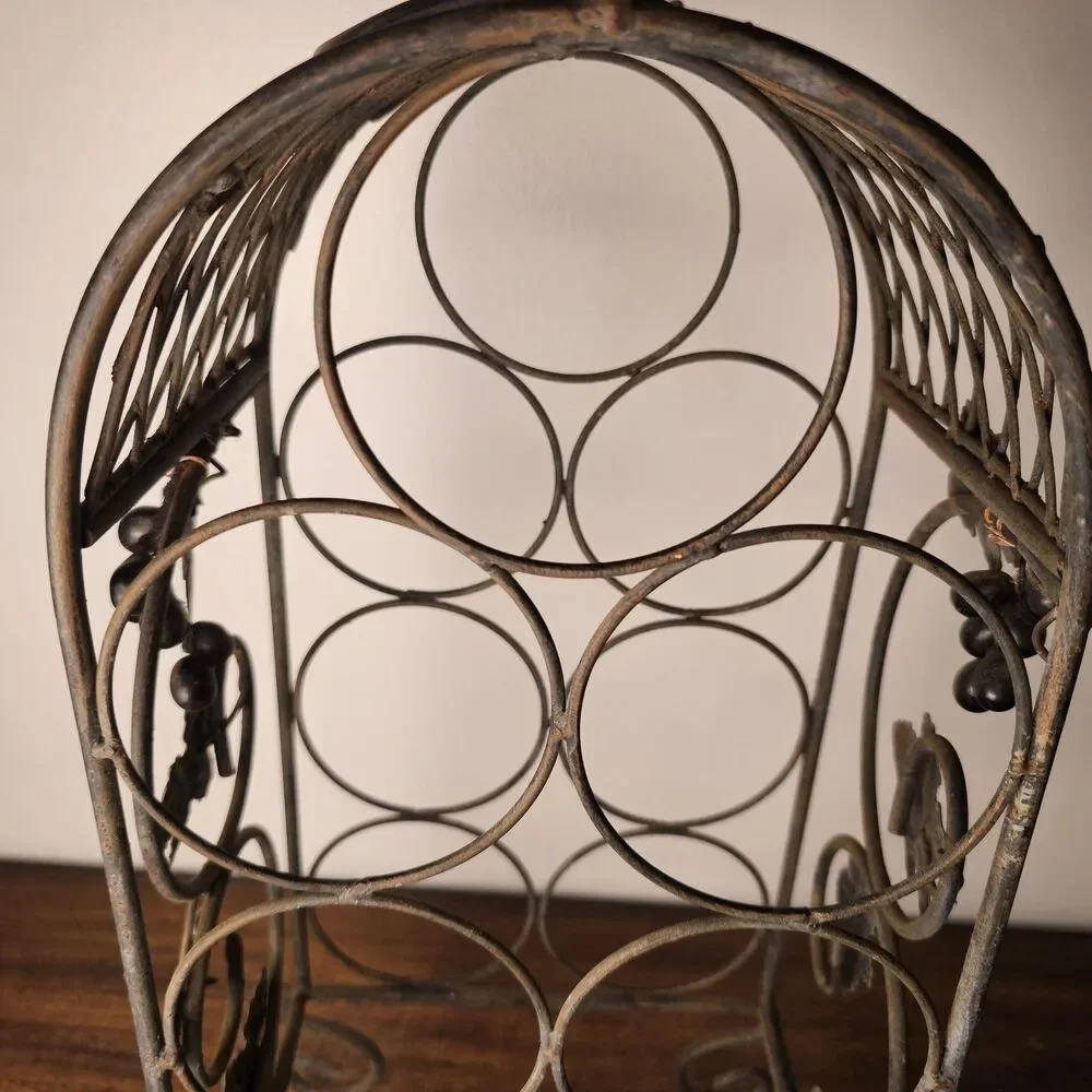 Vintage Rustic Freestanding Metal Wine Rack with Grape & Vine Design 7 Bottles